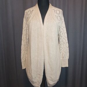 Marled Reunited Clothing Cream Pointelle Diamond‎ Knit Sweater Cardigan M